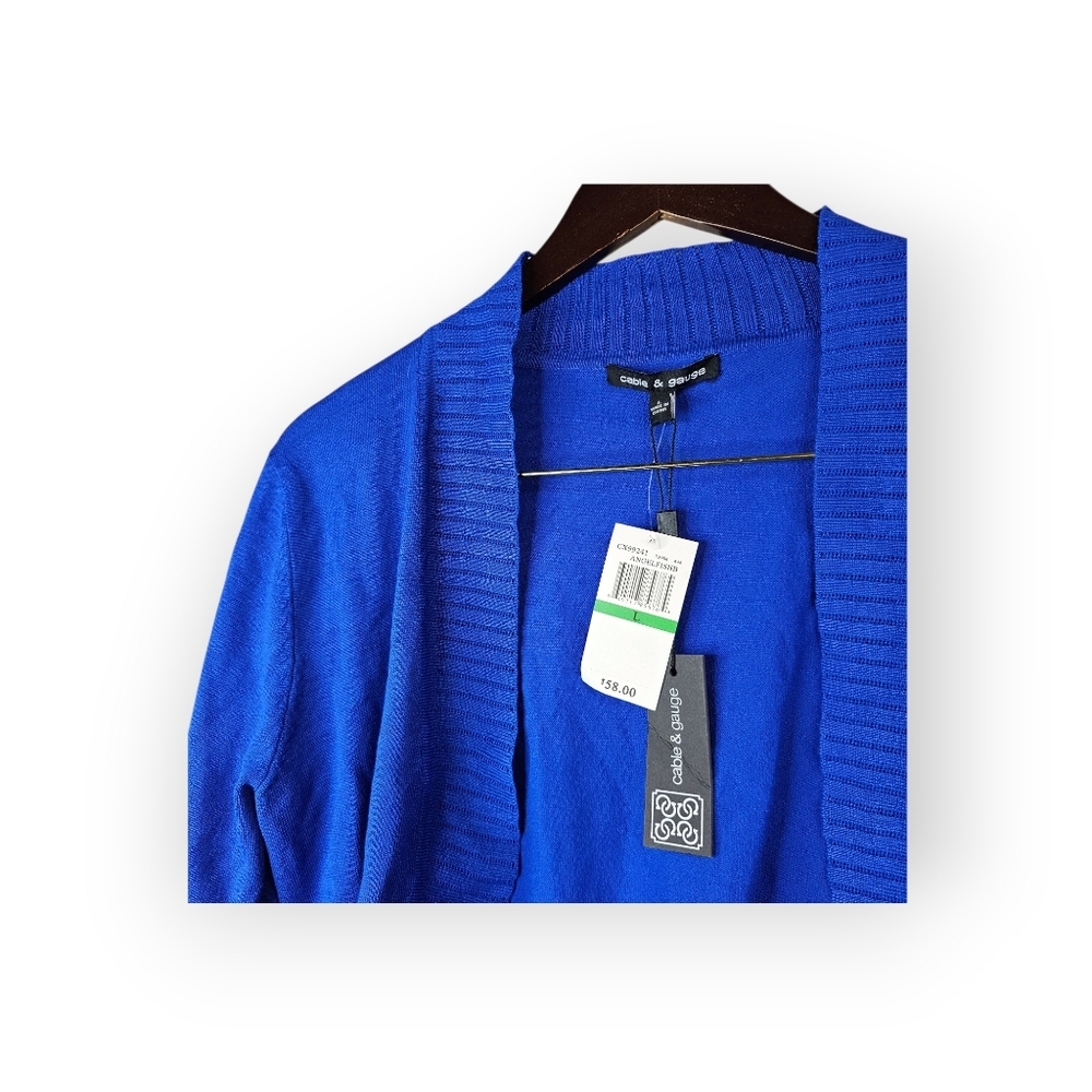 Cable & Gauge Blue Open Front Cardigan Womens Large Cropped Short Sleeve NWT - Picture 3 of 5